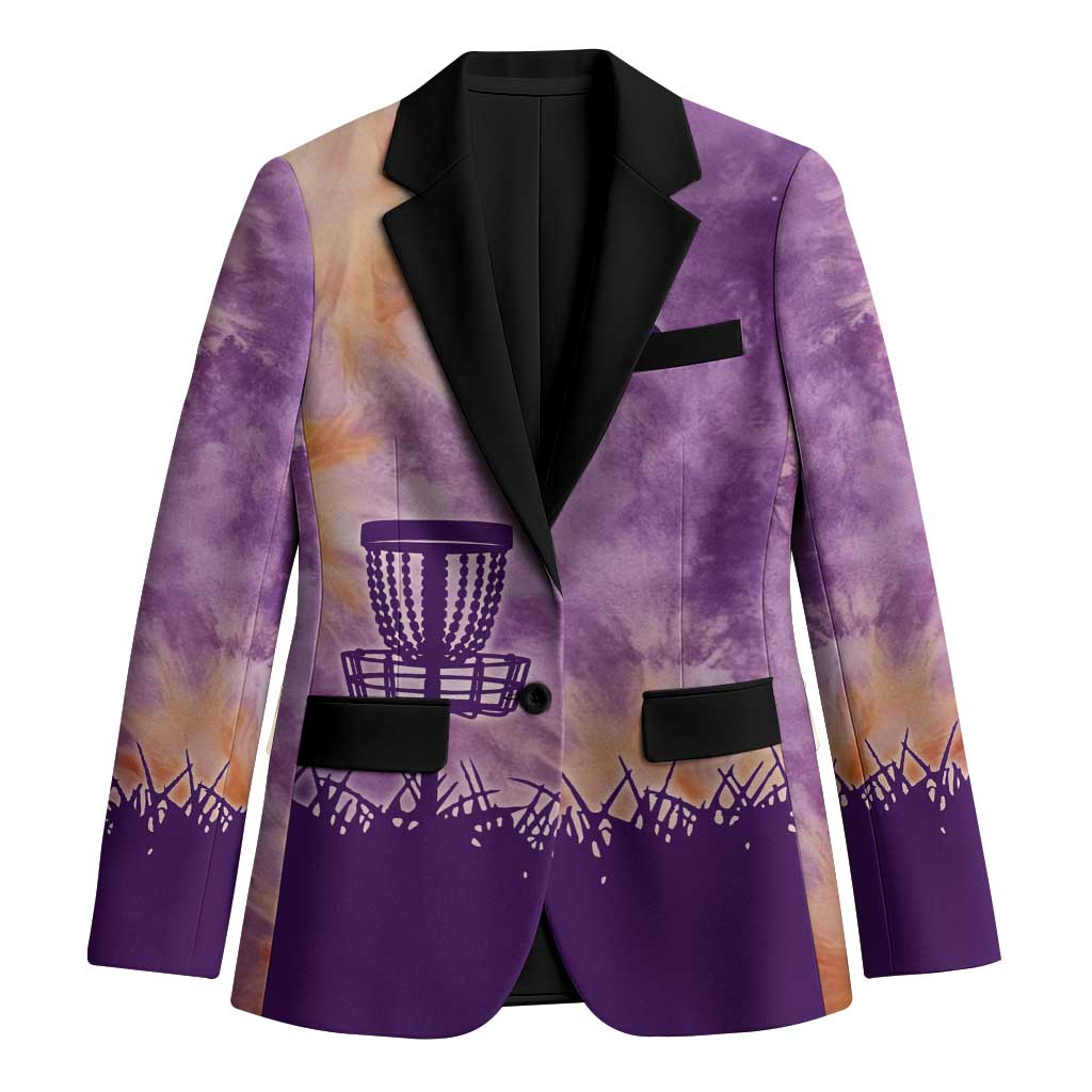 Custom Disc Golf Blazer with Purple Sunset Tie Dye Basket and Player Silhouette - Wonder Print Shop