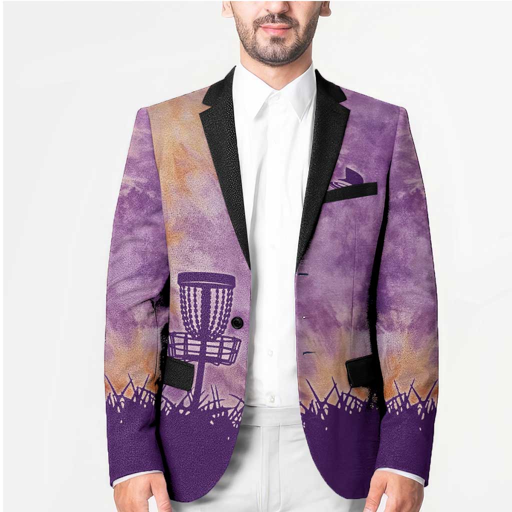 Custom Disc Golf Blazer with Purple Sunset Tie Dye Basket and Player Silhouette - Wonder Print Shop