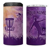 Custom Disc Golf 4 in 1 Can Cooler Tumbler with Purple Sunset Tie Dye Basket and Player Silhouette - Wonder Print Shop