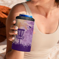 Custom Disc Golf 4 in 1 Can Cooler Tumbler with Purple Sunset Tie Dye Basket and Player Silhouette - Wonder Print Shop