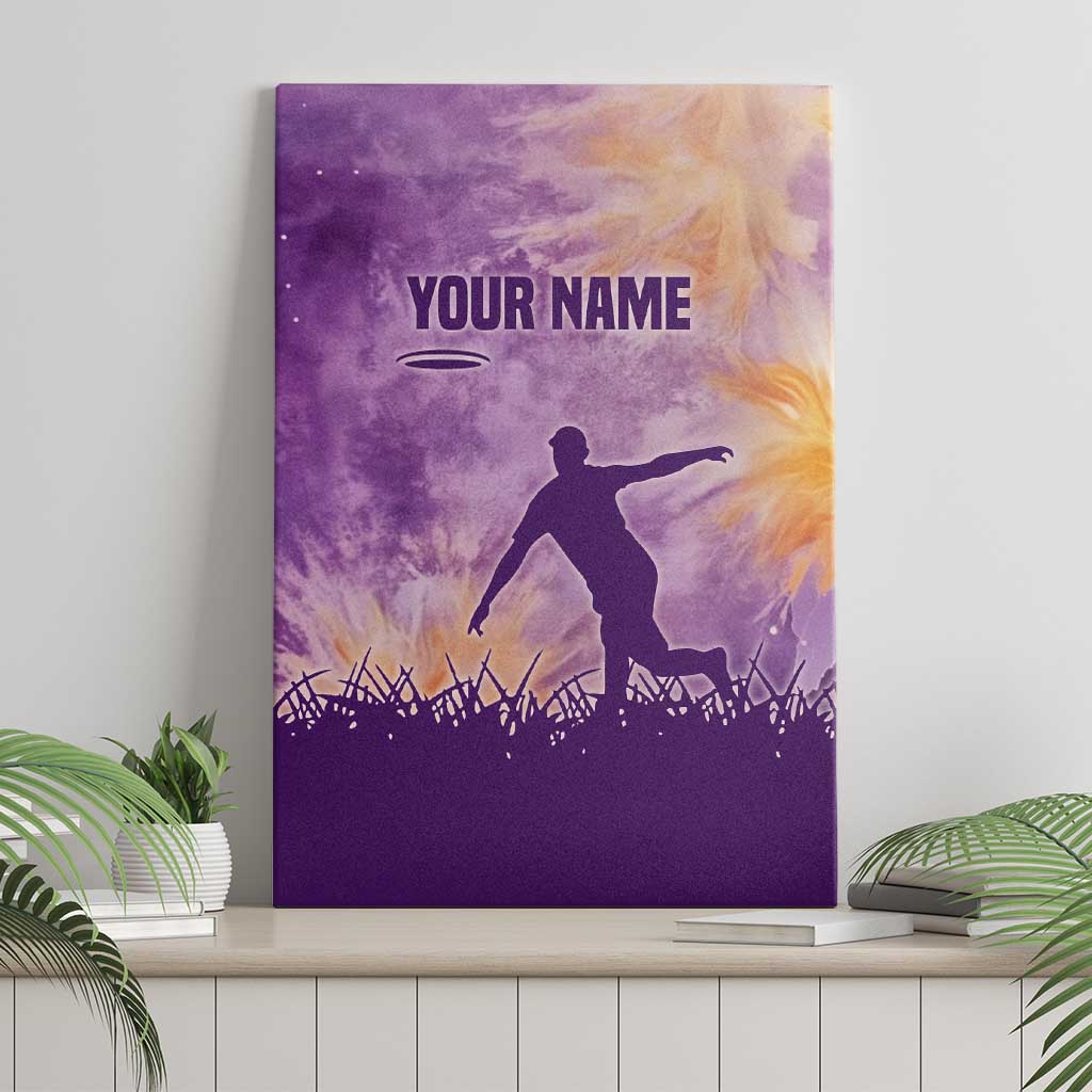 Custom Disc Golf Canvas Wall Art with Purple Sunset Tie Dye Basket and Player Silhouette - Wonder Print Shop