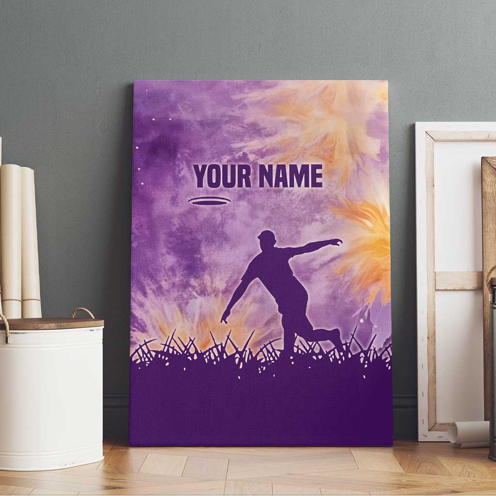 Custom Disc Golf Canvas Wall Art with Purple Sunset Tie Dye Basket and Player Silhouette - Wonder Print Shop
