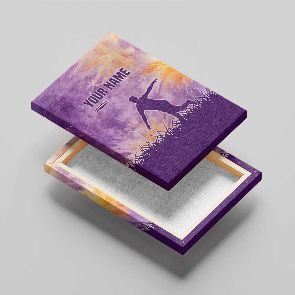 Custom Disc Golf Canvas Wall Art with Purple Sunset Tie Dye Basket and Player Silhouette - Wonder Print Shop
