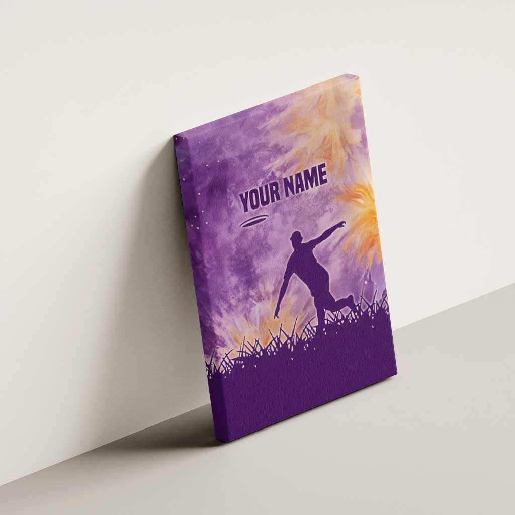 Custom Disc Golf Canvas Wall Art with Purple Sunset Tie Dye Basket and Player Silhouette - Wonder Print Shop