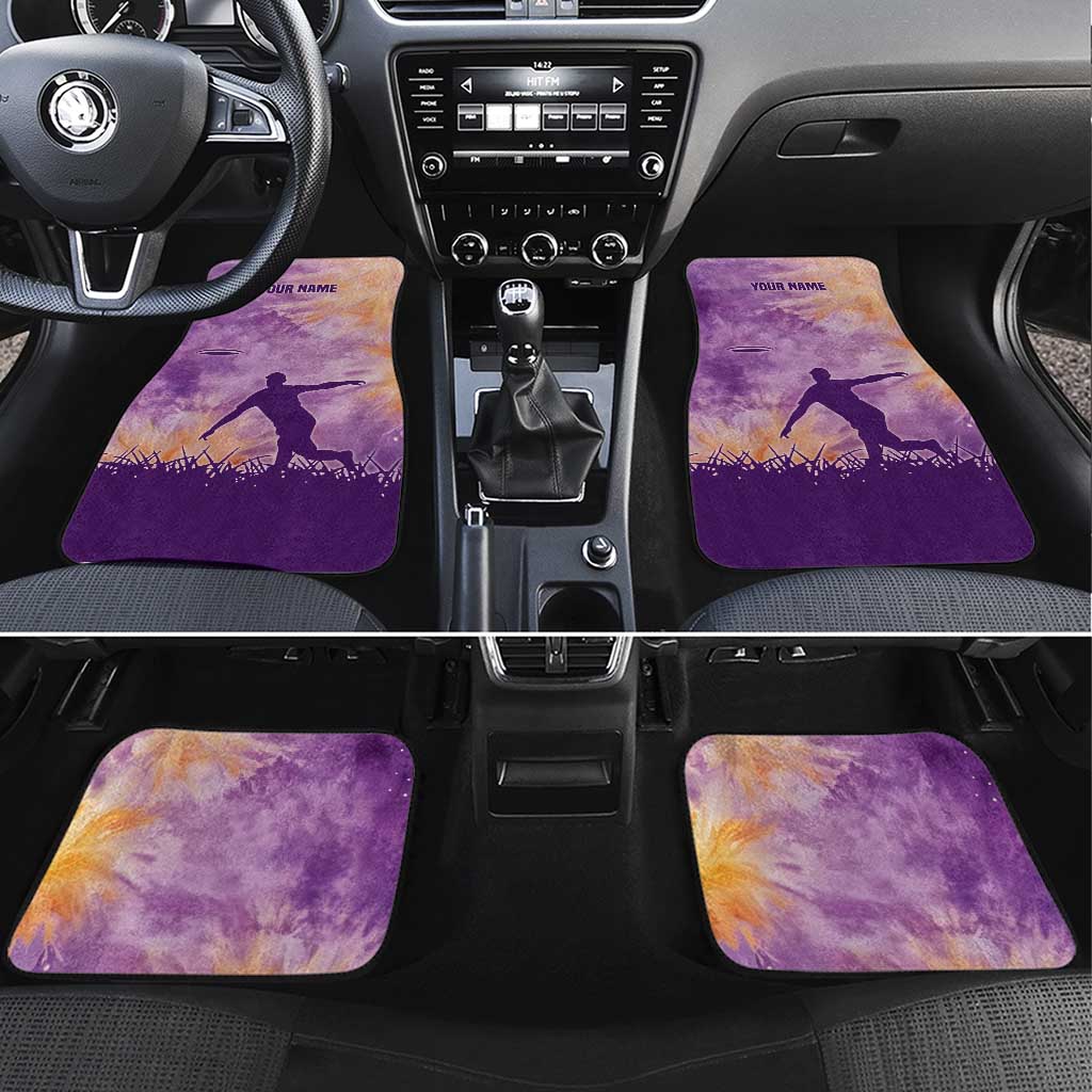 Custom Disc Golf Car Mats with Purple Sunset Tie Dye Basket and Player Silhouette - Wonder Print Shop