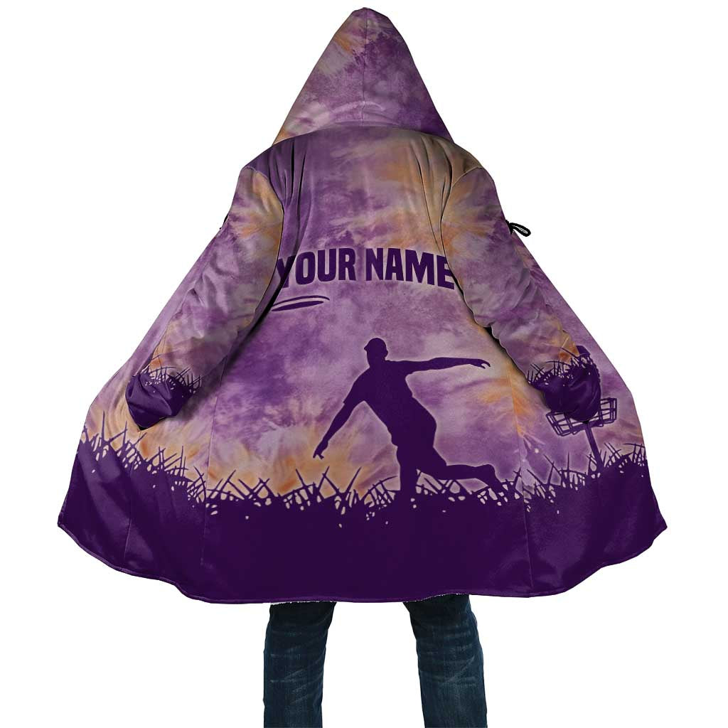 Custom Disc Golf Cloak with Purple Sunset Tie Dye Basket and Player Silhouette - Wonder Print Shop