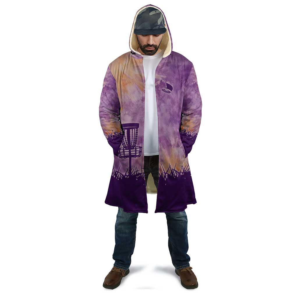 Custom Disc Golf Cloak with Purple Sunset Tie Dye Basket and Player Silhouette - Wonder Print Shop