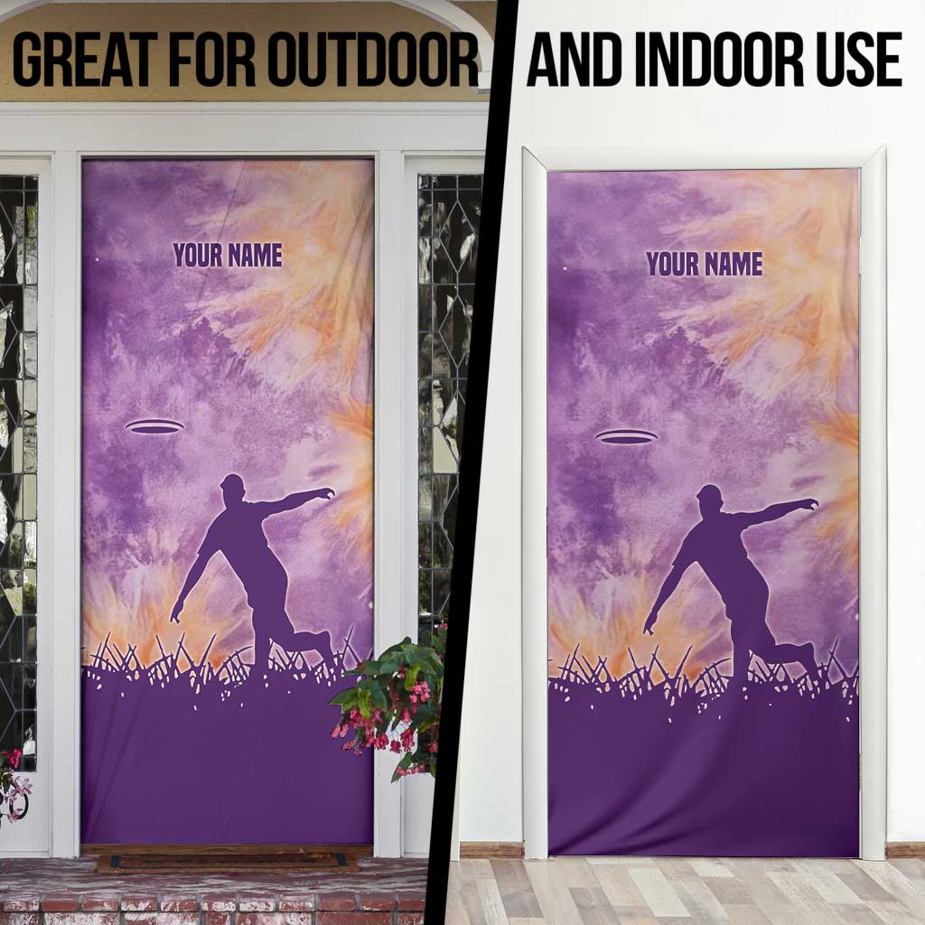 Custom Disc Golf Door Cover with Purple Sunset Tie Dye Basket and Player Silhouette - Wonder Print Shop