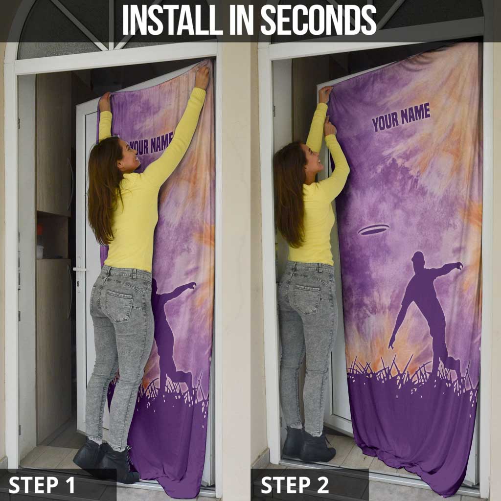 Custom Disc Golf Door Cover with Purple Sunset Tie Dye Basket and Player Silhouette - Wonder Print Shop