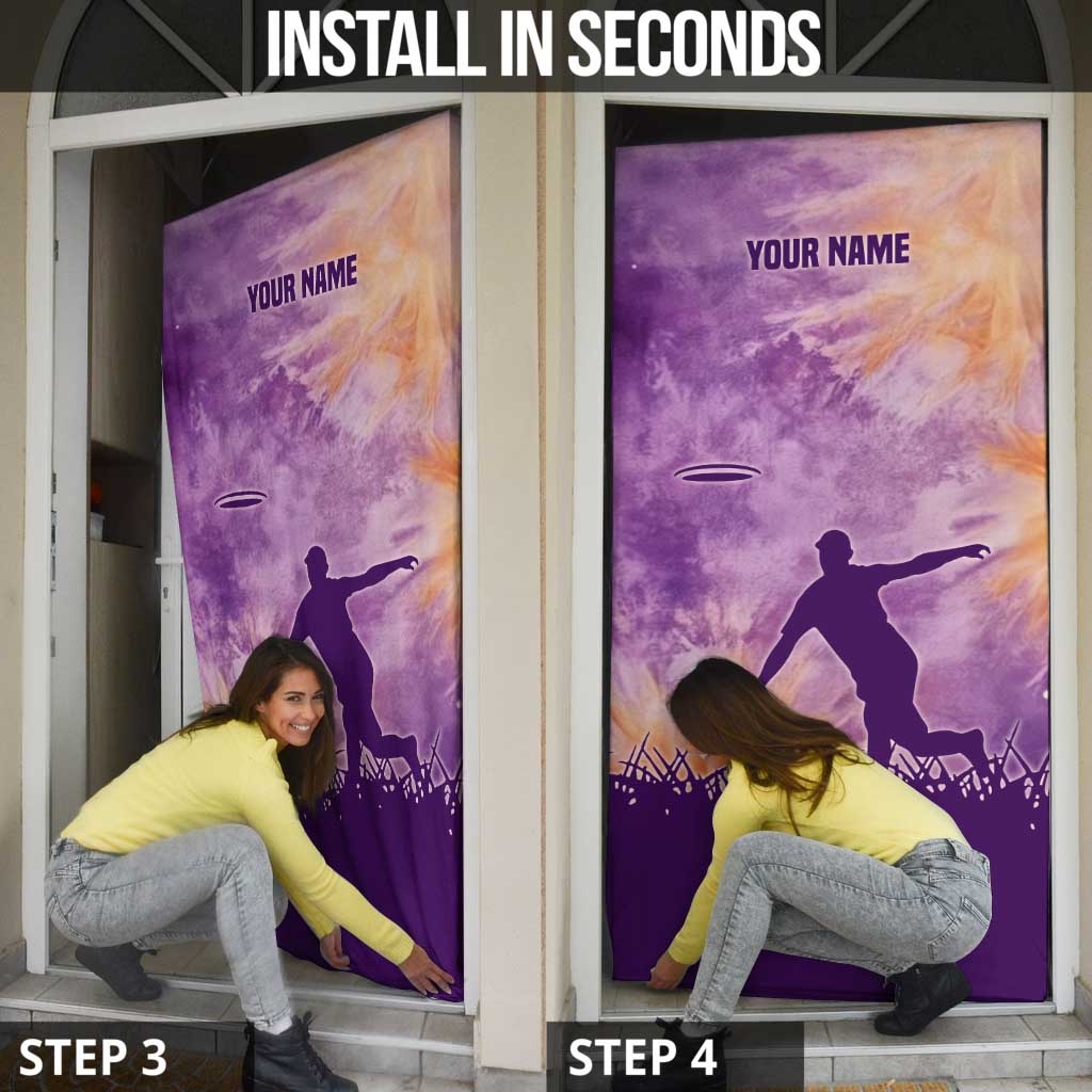 Custom Disc Golf Door Cover with Purple Sunset Tie Dye Basket and Player Silhouette - Wonder Print Shop