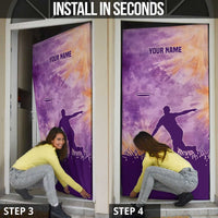 Custom Disc Golf Door Cover with Purple Sunset Tie Dye Basket and Player Silhouette - Wonder Print Shop