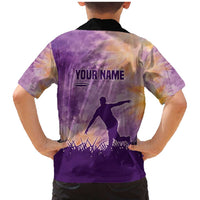 Custom Disc Golf Family Matching Mermaid Dress and Hawaiian Shirt with Purple Sunset Tie Dye Basket and Player Silhouette - Wonder Print Shop