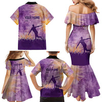 Custom Disc Golf Family Matching Mermaid Dress and Hawaiian Shirt with Purple Sunset Tie Dye Basket and Player Silhouette - Wonder Print Shop