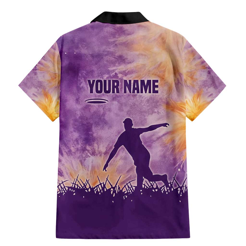 Custom Disc Golf Family Matching Mermaid Dress and Hawaiian Shirt with Purple Sunset Tie Dye Basket and Player Silhouette - Wonder Print Shop