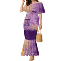 Custom Disc Golf Family Matching Mermaid Dress and Hawaiian Shirt with Purple Sunset Tie Dye Basket and Player Silhouette - Wonder Print Shop