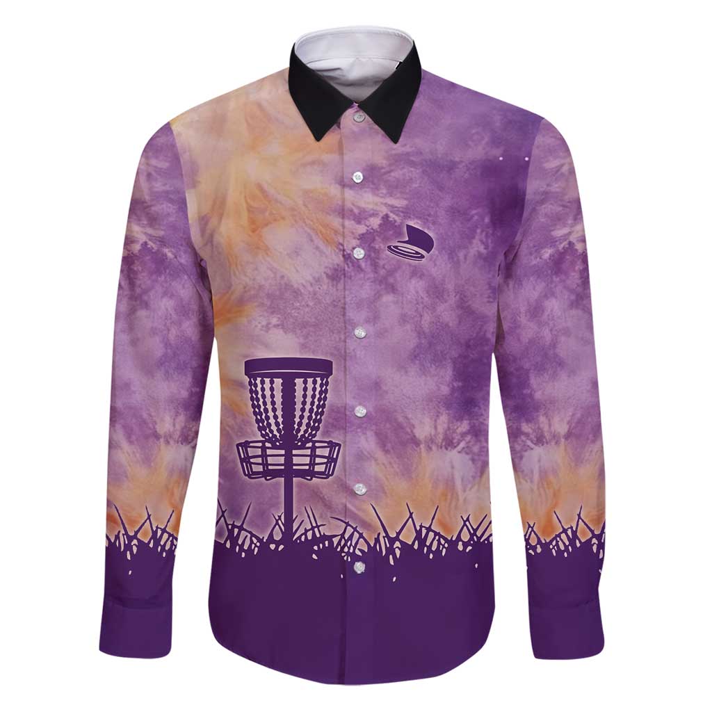 Custom Disc Golf Family Matching Puletasi and Hawaiian Shirt with Purple Sunset Tie Dye Basket and Player Silhouette - Wonder Print Shop