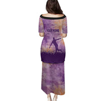 Custom Disc Golf Family Matching Puletasi and Hawaiian Shirt with Purple Sunset Tie Dye Basket and Player Silhouette - Wonder Print Shop