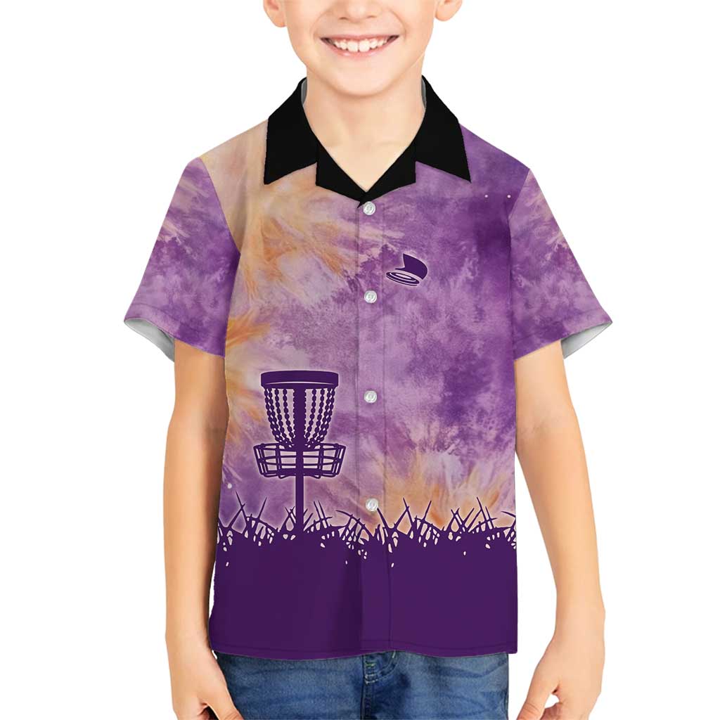 Custom Disc Golf Family Matching Puletasi and Hawaiian Shirt with Purple Sunset Tie Dye Basket and Player Silhouette - Wonder Print Shop