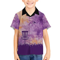 Custom Disc Golf Family Matching Puletasi and Hawaiian Shirt with Purple Sunset Tie Dye Basket and Player Silhouette - Wonder Print Shop