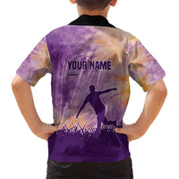 Custom Disc Golf Family Matching Short Sleeve Bodycon Dress and Hawaiian Shirt with Purple Sunset Tie Dye Basket and Player Silhouette - Wonder Print Shop