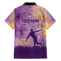Custom Disc Golf Family Matching Short Sleeve Bodycon Dress and Hawaiian Shirt with Purple Sunset Tie Dye Basket and Player Silhouette - Wonder Print Shop