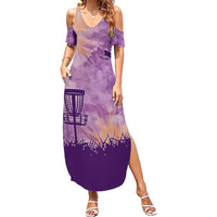 Custom Disc Golf Family Matching Summer Maxi Dress and Hawaiian Shirt with Purple Sunset Tie Dye Basket and Player Silhouette - Wonder Print Shop