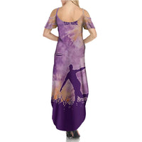 Custom Disc Golf Family Matching Summer Maxi Dress and Hawaiian Shirt with Purple Sunset Tie Dye Basket and Player Silhouette - Wonder Print Shop