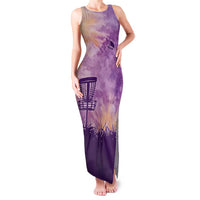 Custom Disc Golf Family Matching Tank Maxi Dress and Hawaiian Shirt with Purple Sunset Tie Dye Basket and Player Silhouette - Wonder Print Shop