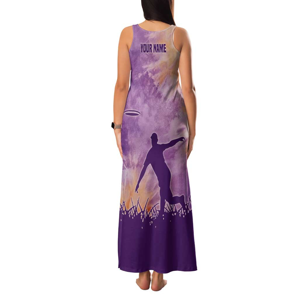 Custom Disc Golf Family Matching Tank Maxi Dress and Hawaiian Shirt with Purple Sunset Tie Dye Basket and Player Silhouette - Wonder Print Shop