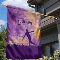 Custom Disc Golf Garden Flag with Purple Sunset Tie Dye Basket and Player Silhouette - Wonder Print Shop