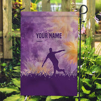Custom Disc Golf Garden Flag with Purple Sunset Tie Dye Basket and Player Silhouette - Wonder Print Shop