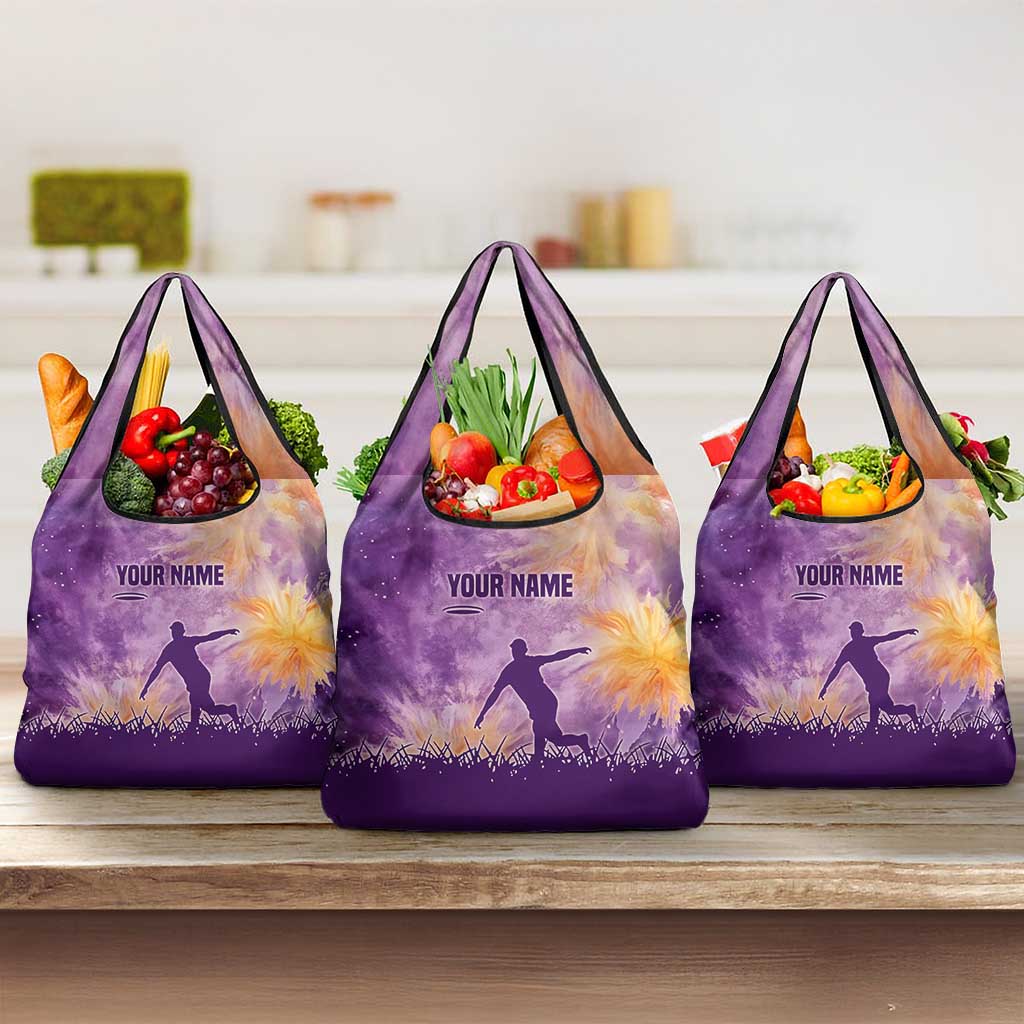 Custom Disc Golf Grocery Bag with Purple Sunset Tie Dye Basket and Player Silhouette - Wonder Print Shop