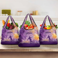 Custom Disc Golf Grocery Bag with Purple Sunset Tie Dye Basket and Player Silhouette - Wonder Print Shop