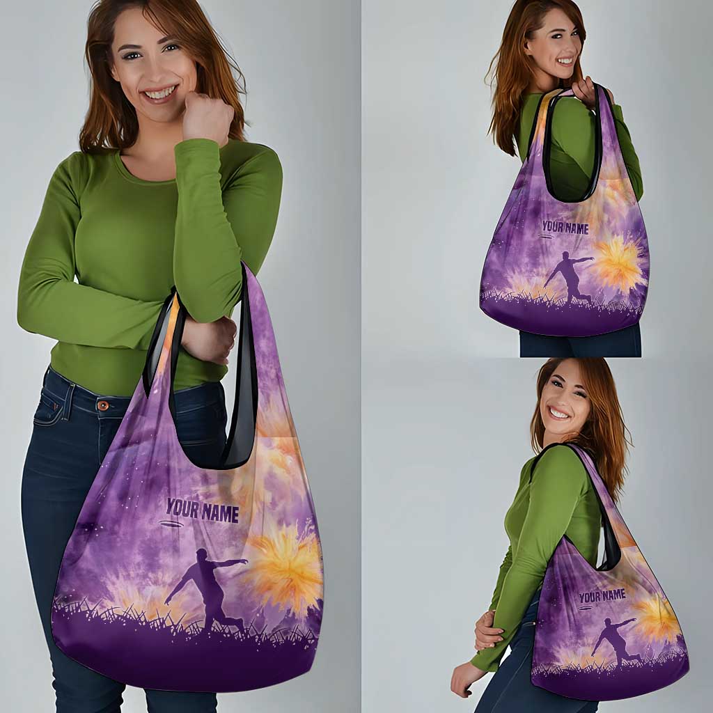 Custom Disc Golf Grocery Bag with Purple Sunset Tie Dye Basket and Player Silhouette - Wonder Print Shop