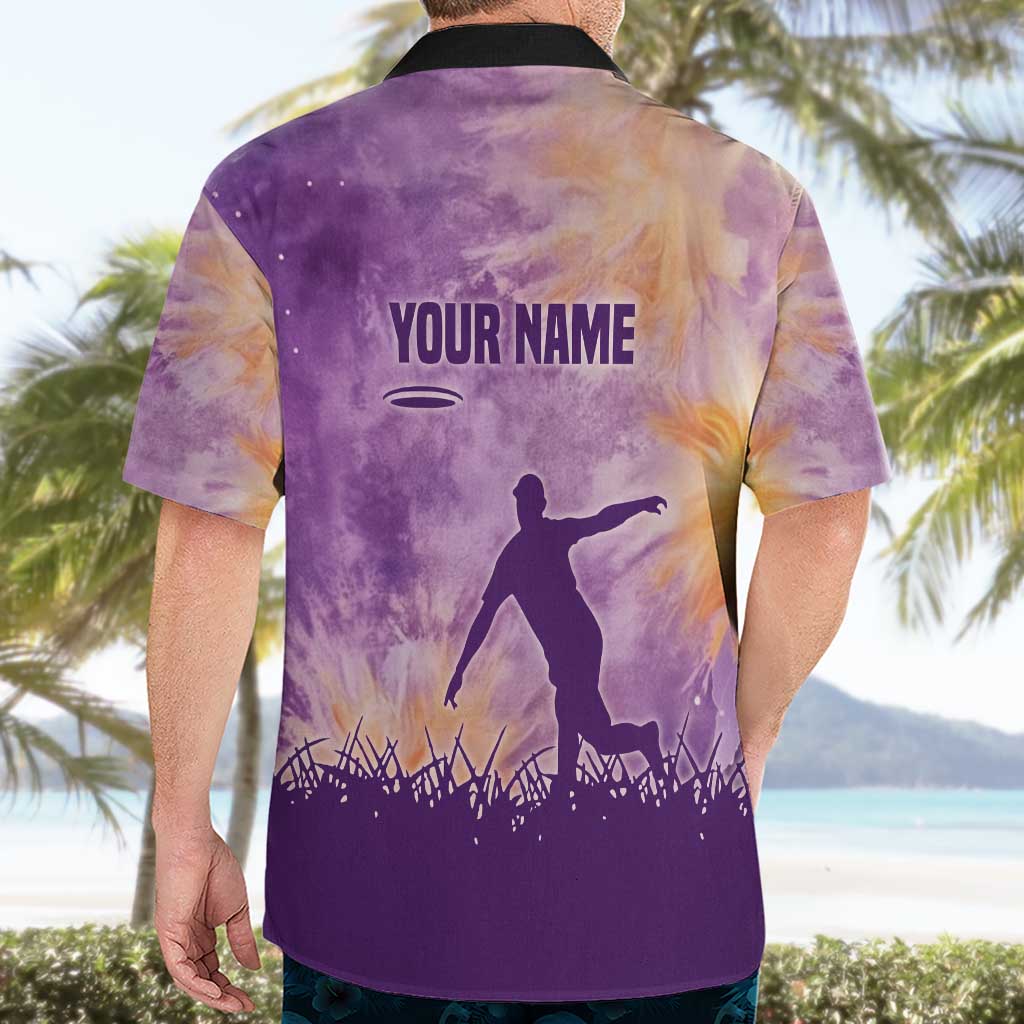 Custom Disc Golf Hawaiian Shirt with Purple Sunset Tie Dye Basket and Player Silhouette - Wonder Print Shop