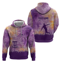 Custom Disc Golf Hoodie with Purple Sunset Tie Dye Basket and Player Silhouette - Wonder Print Shop