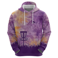 Custom Disc Golf Hoodie with Purple Sunset Tie Dye Basket and Player Silhouette - Wonder Print Shop