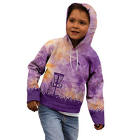 Custom Disc Golf Kid Hoodie with Purple Sunset Tie Dye Basket and Player Silhouette - Wonder Print Shop