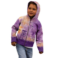 Custom Disc Golf Kid Hoodie with Purple Sunset Tie Dye Basket and Player Silhouette - Wonder Print Shop