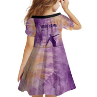 Custom Disc Golf Kid Short Sleeve Dress with Purple Sunset Tie Dye Basket and Player Silhouette - Wonder Print Shop