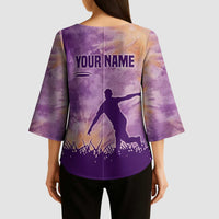 Custom Disc Golf Kimono Sleeve Blouse with Purple Sunset Tie Dye Basket and Player Silhouette - Wonder Print Shop