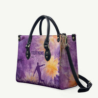 Custom Disc Golf Leather Bag with Purple Sunset Tie Dye Basket and Player Silhouette - Wonder Print Shop