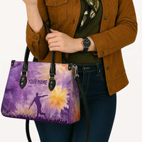 Custom Disc Golf Leather Bag with Purple Sunset Tie Dye Basket and Player Silhouette - Wonder Print Shop
