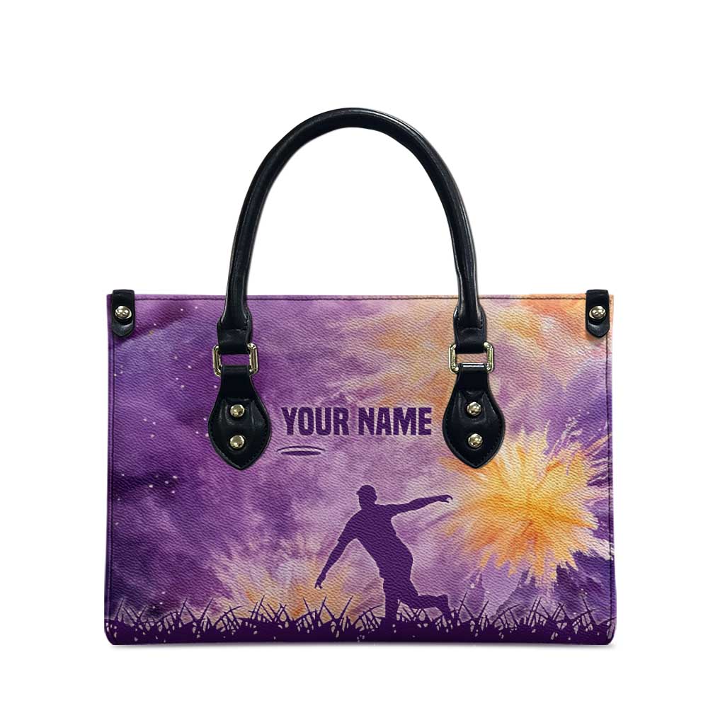 Custom Disc Golf Leather Bag with Purple Sunset Tie Dye Basket and Player Silhouette - Wonder Print Shop