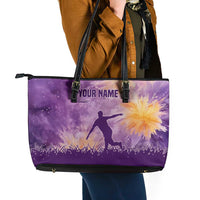 Custom Disc Golf Leather Tote Bag with Purple Sunset Tie Dye Basket and Player Silhouette - Wonder Print Shop