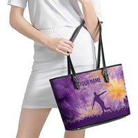Custom Disc Golf Leather Tote Bag with Purple Sunset Tie Dye Basket and Player Silhouette - Wonder Print Shop