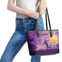 Custom Disc Golf Leather Tote Bag with Purple Sunset Tie Dye Basket and Player Silhouette - Wonder Print Shop