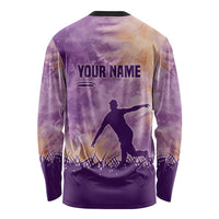 Custom Disc Golf Long Sleeve Shirt with Purple Sunset Tie Dye Basket and Player Silhouette - Wonder Print Shop