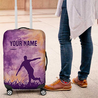 Custom Disc Golf Luggage Cover with Purple Sunset Tie Dye Basket and Player Silhouette - Wonder Print Shop