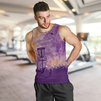 Custom Disc Golf Men Tank Top with Purple Sunset Tie Dye Basket and Player Silhouette - Wonder Print Shop